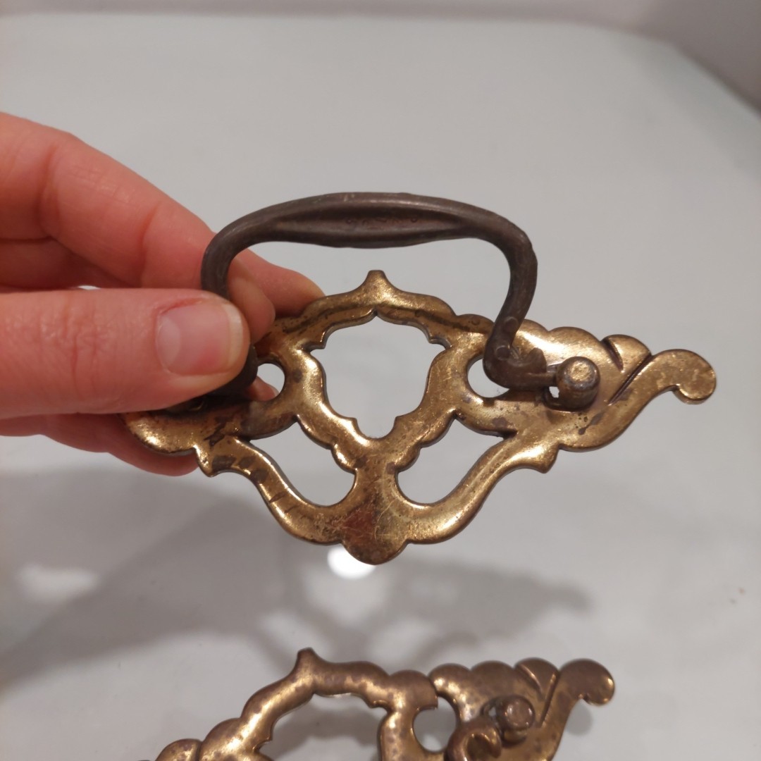 Two Large Vintage Brass Ornate Drop Bail Handle Drawer Pull 5.25″ Wide