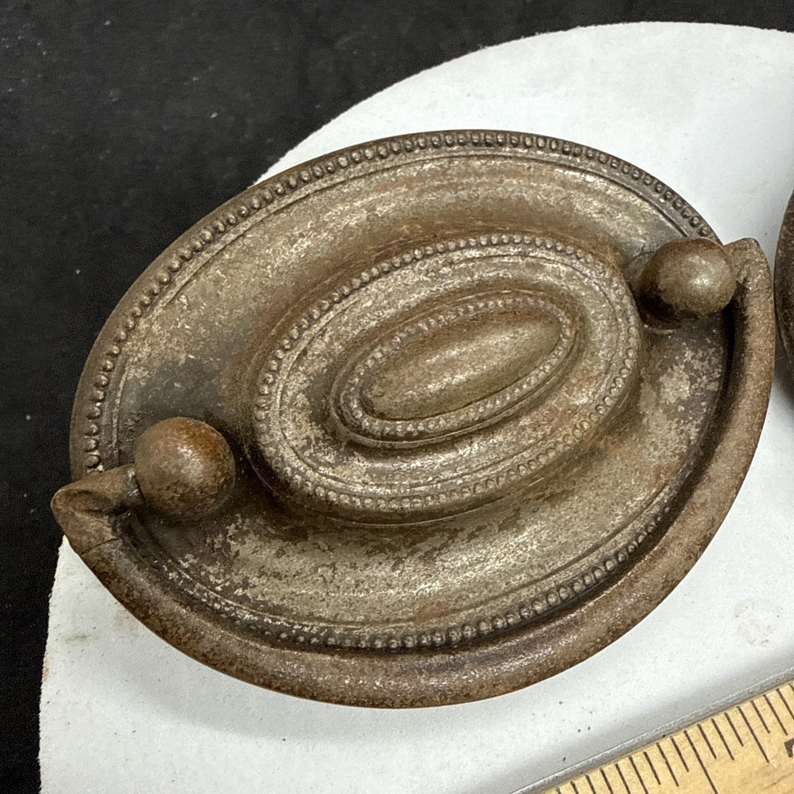 Vintage Pull Antique Brass finish Bail Drawer Pull Oval Drop 2-1/2″ center.