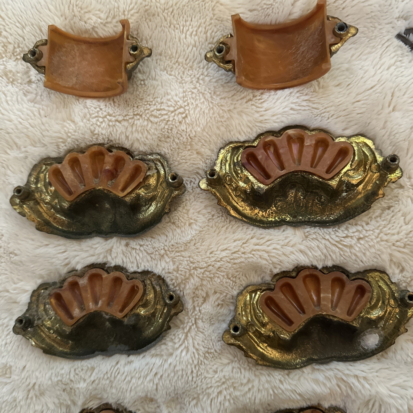 8 Gorgeous Original Vintage/Antique Art Deco Brass Drawer Pulls Bakelite Inserts