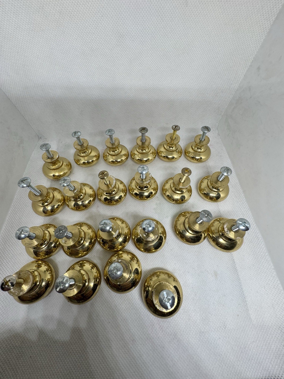 22 -matching vintage solid brass round drawer cabinet knobs pulls 1”x1”