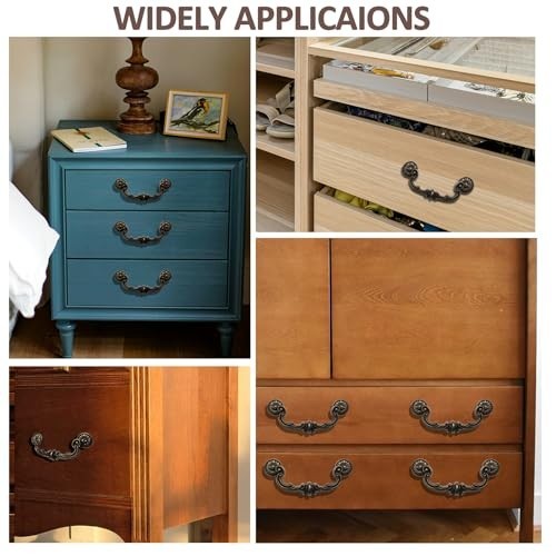8 Pack Vintage Drawer Pulls 6″ Hole Center Bronze Drop Bail Handles for Cabinets