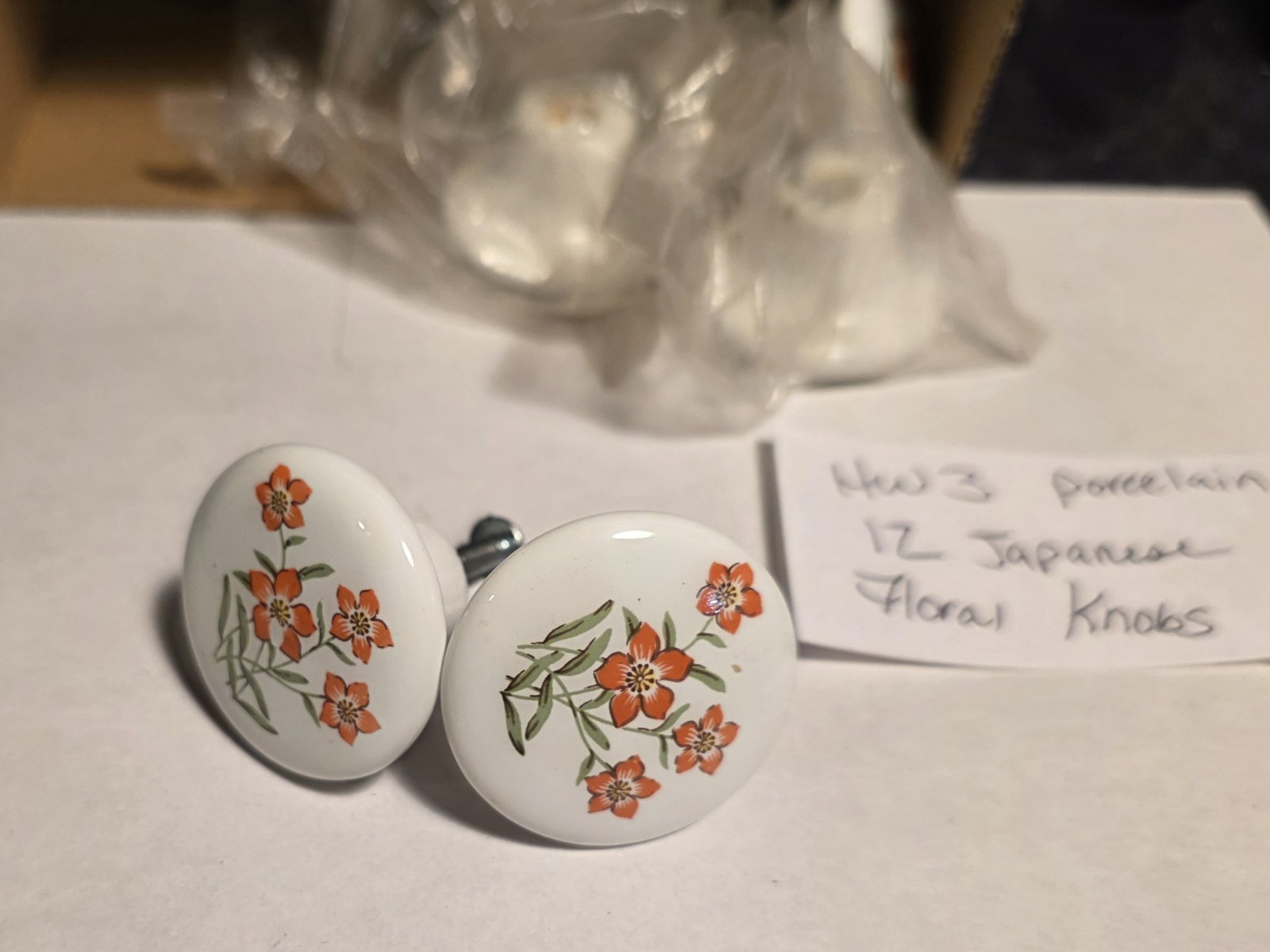 Vintage Set Ofb12 Painted Floral Porcelain Cabinet Knob From Japan