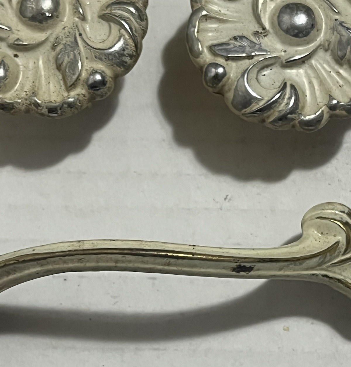 Lot of Vintage Of Floral French Provincial Drawer Knobs Pulls White Brass 1960s