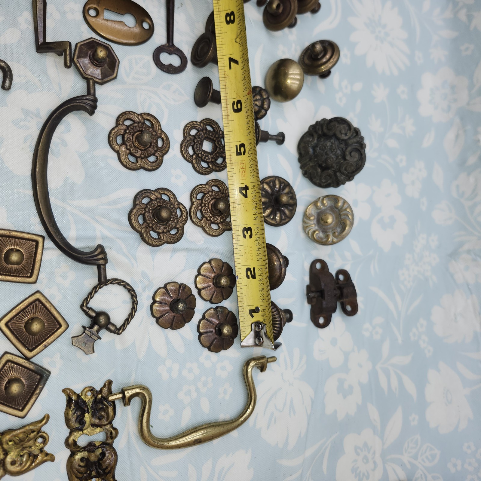 Lot antique bronze Vintage furniture Knobs & bail pulls stamped brass key hole