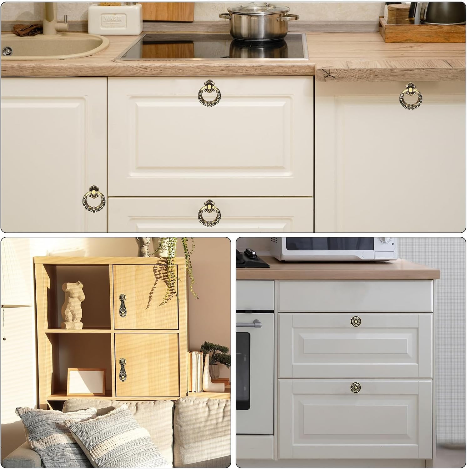2 Sets Vintage Ring Drawer Pulls Retro Dresser Pulls Knobs Handles with Screws Z