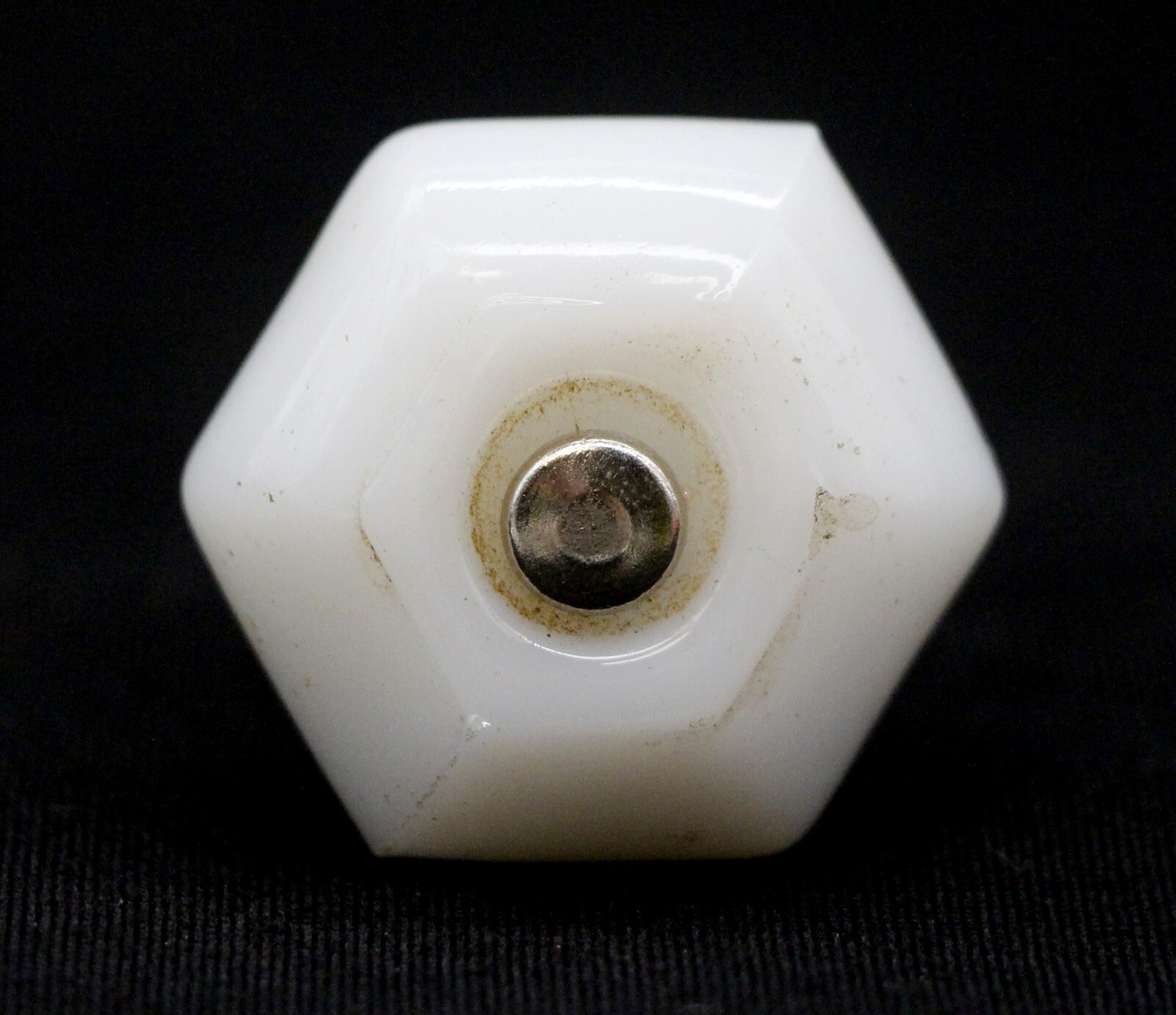Vintage 1 in. White Ceramic Hexagon Cabinet Knob