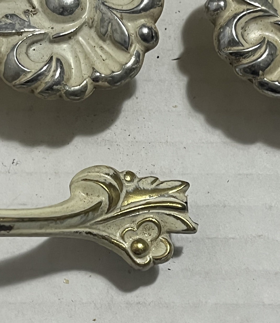 Lot of Vintage Of Floral French Provincial Drawer Knobs Pulls White Brass 1960s