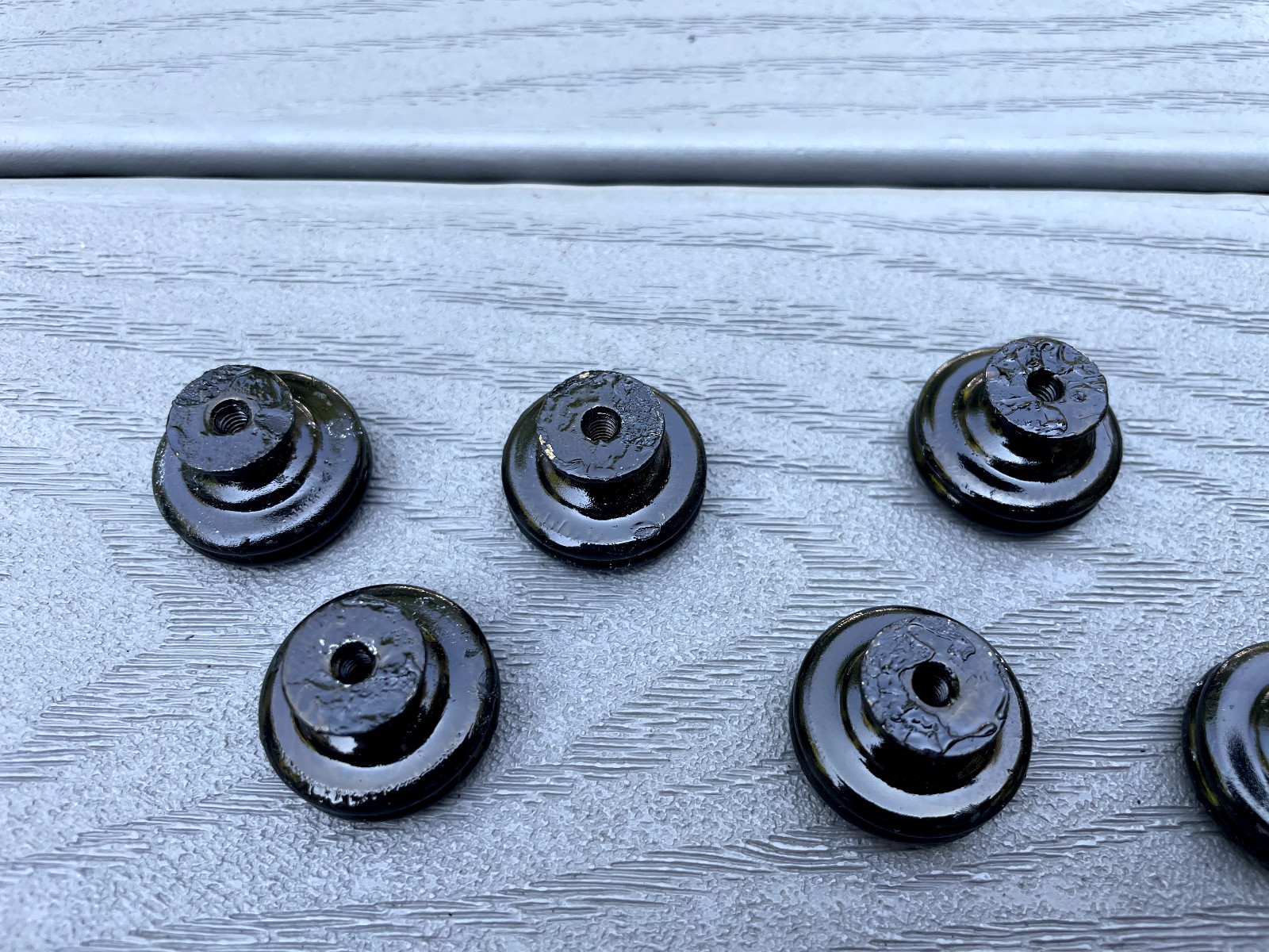 8 VTG ACORN 1″ ROUND BLACK FORGED IRON DOOR CABINET DRAWER PULL KNOBS HARDWARE