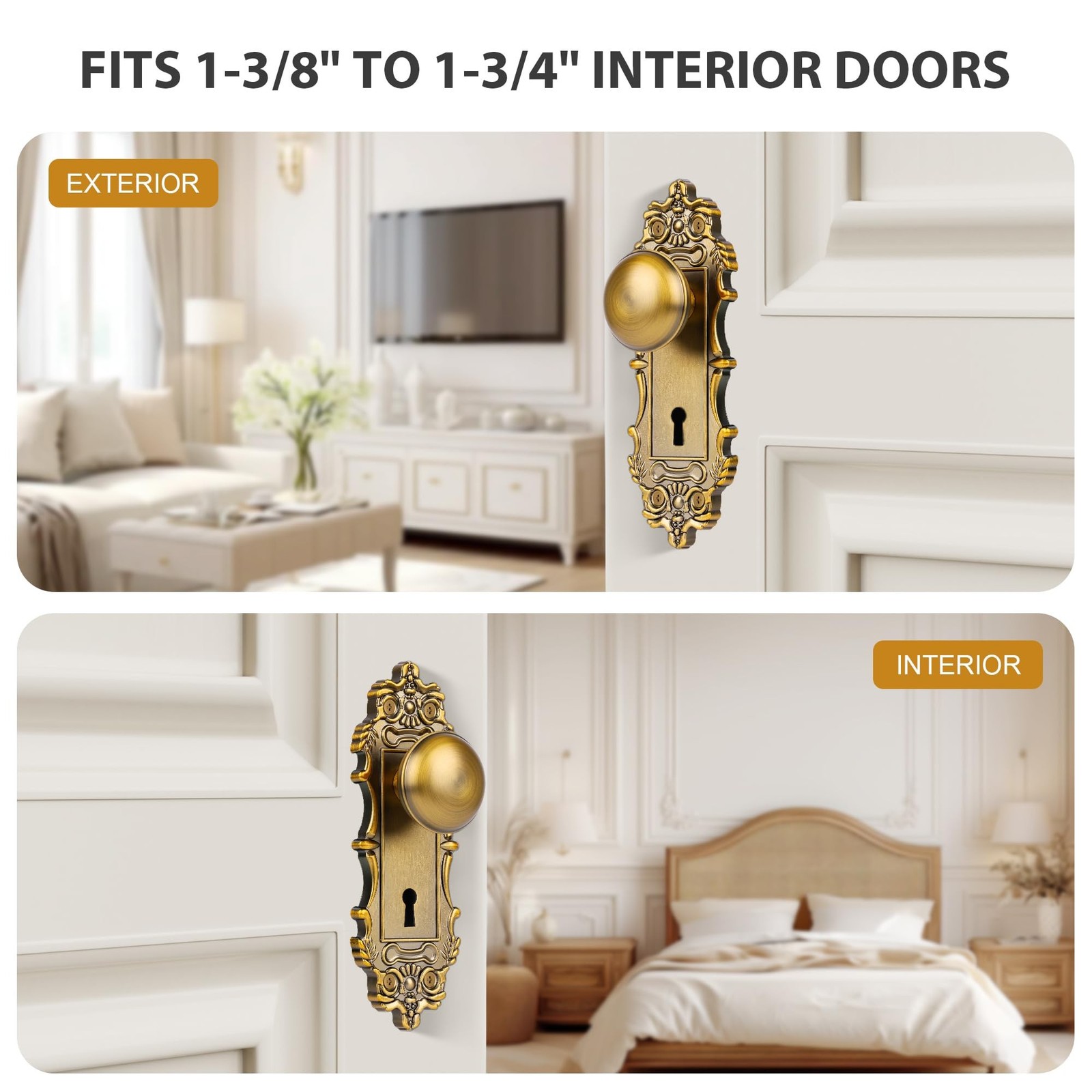 Vintage Mortise Door Knobs with Skeleton Key, Mortise Lock Set for Interior D…