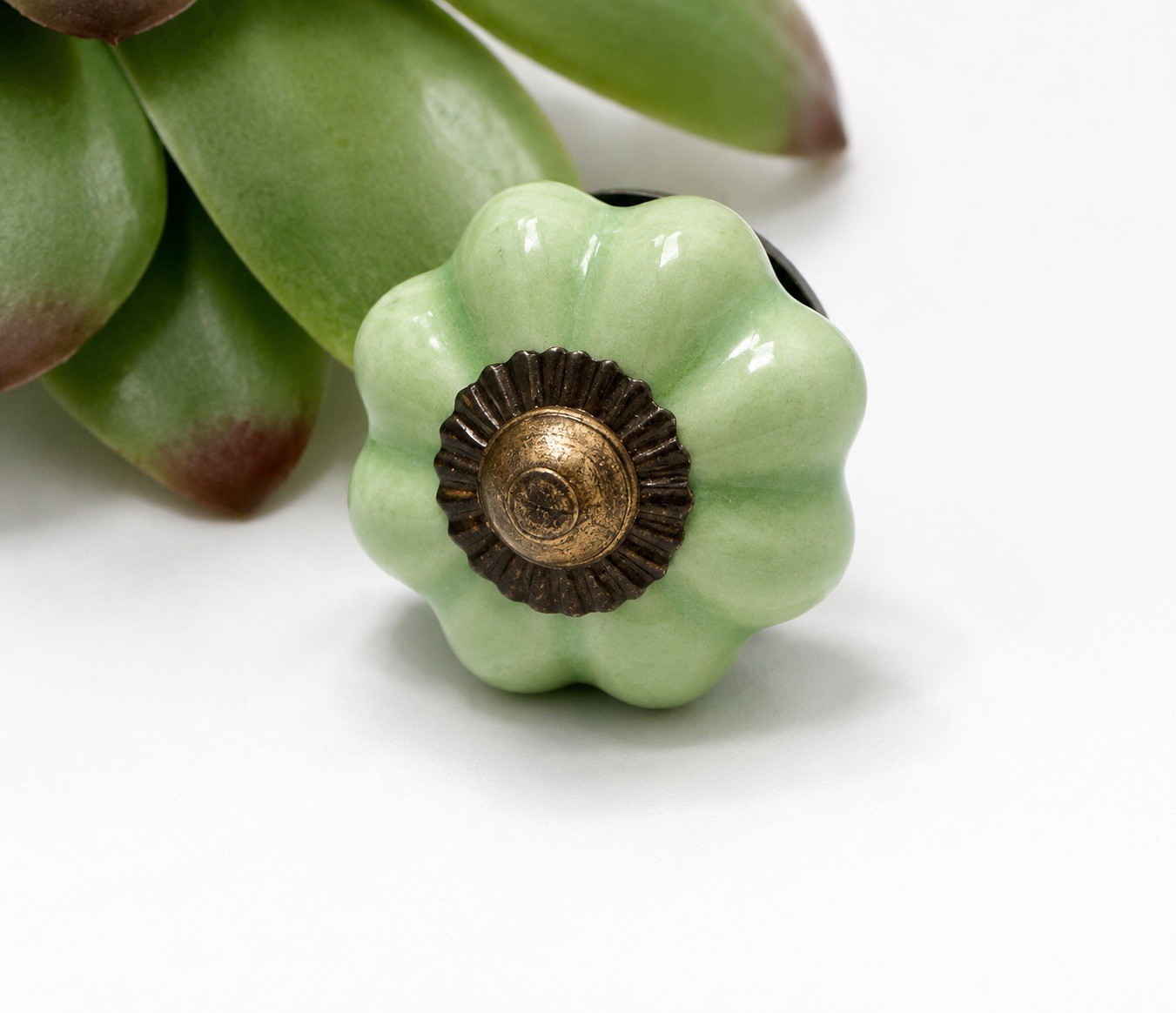 8 Antique Ceramic Drawer Pulls Green Flower Door Kitchen Cabinet Knob