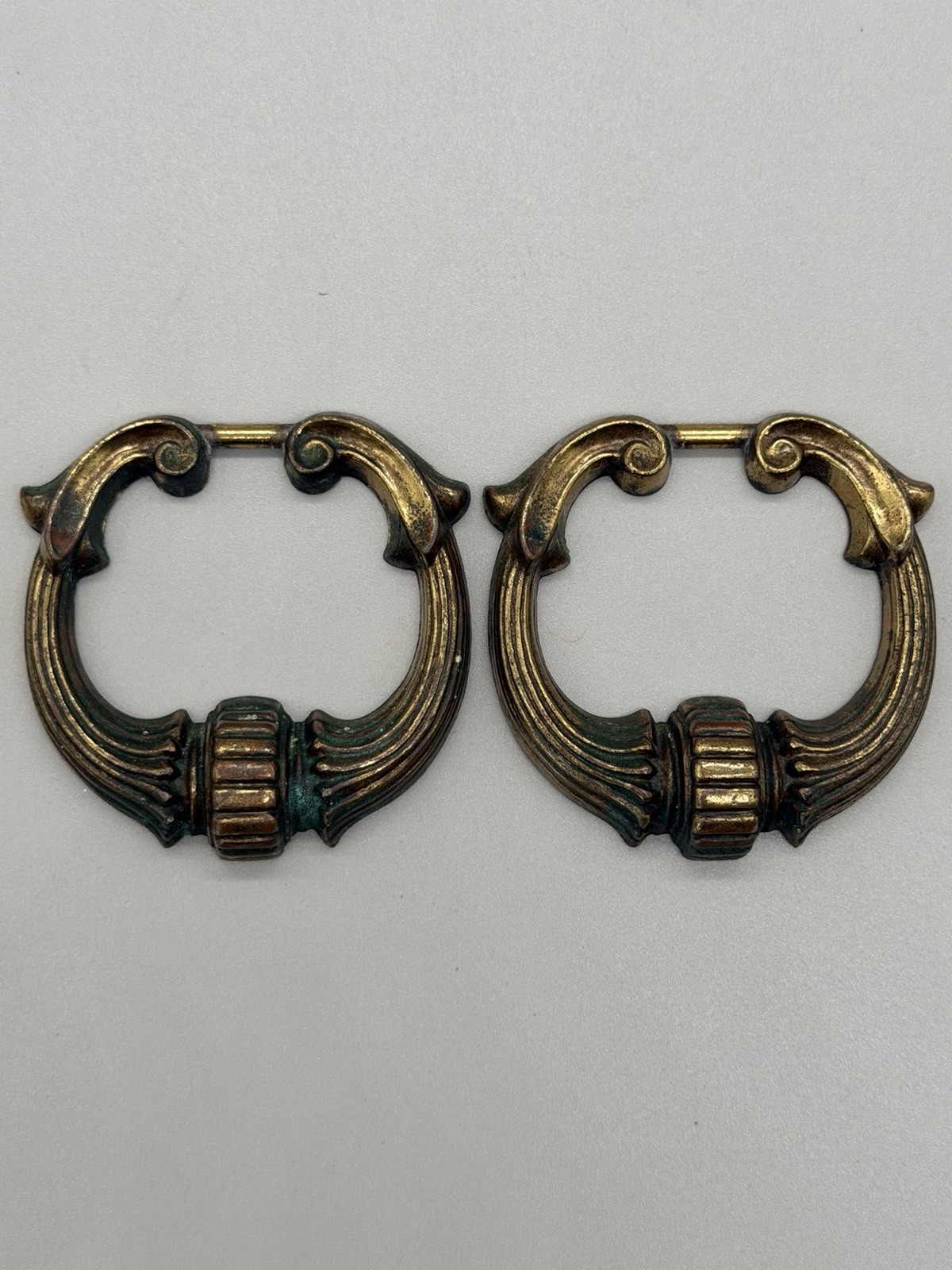 VTG Keeler Brass Co 7″ Drop Ring Pulls French Provincial Hardware 5″ C-C Pair