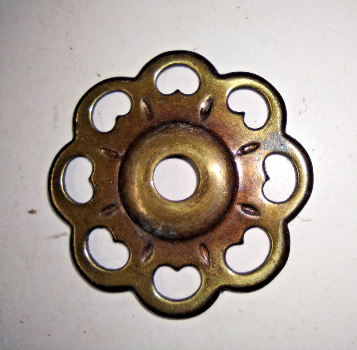 Victorian Crimped Hollow 2 Part Dark Aged Brass Cabinet Door Pull Knob + Rosette