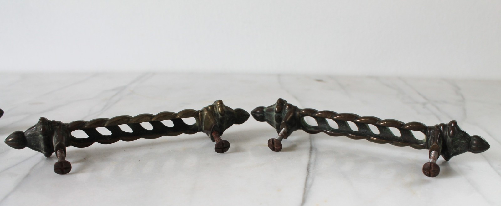 Vintage KBC Neo Classical Twist Brass Drawer Pulls – Set of Four 6″