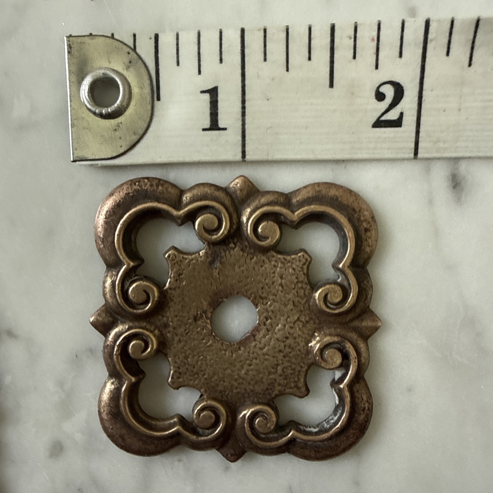 Pair of Vintage KBC Ornate Small Square Backplate (KBC brass co, style N3064)