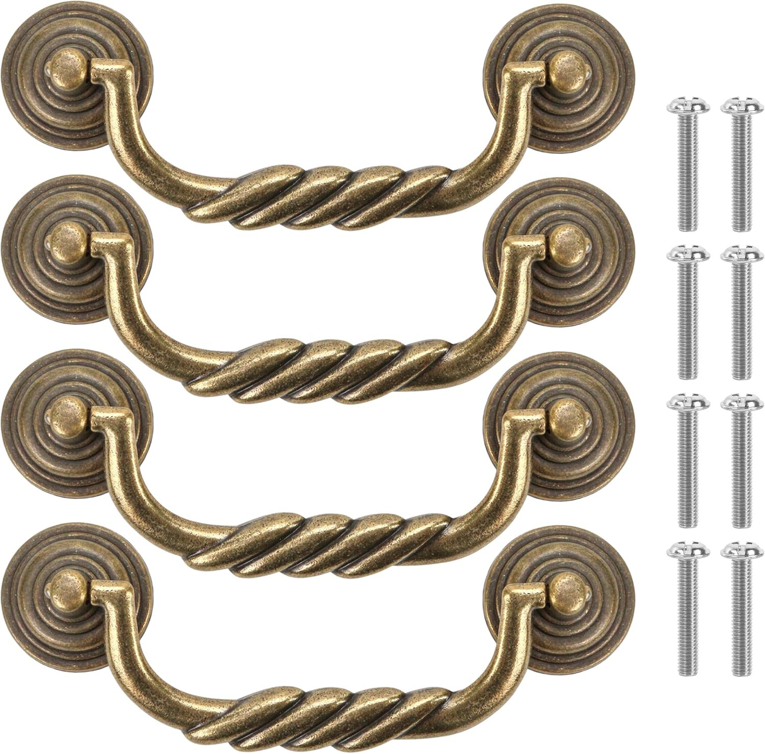 4.5” C-C Center Drawer Pulls, 4 Pack Antique Bronze Bail Drop Swing Handles for