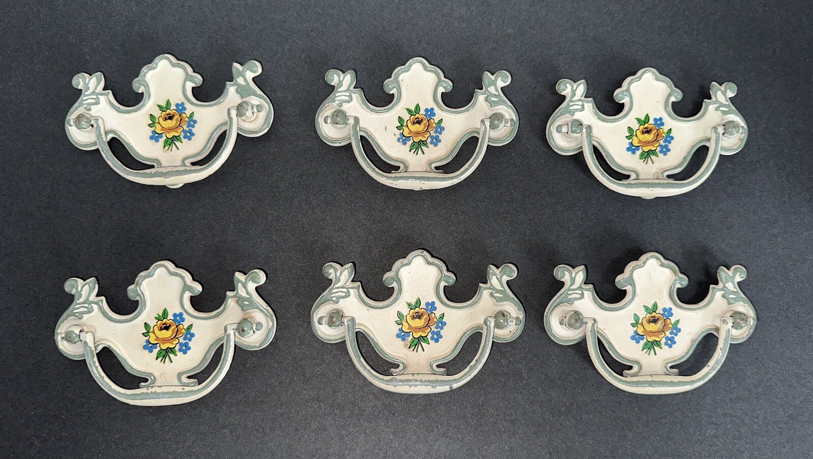 Vintage Porcelain Painted French Provincial Country Drawer Pulls Handles 6