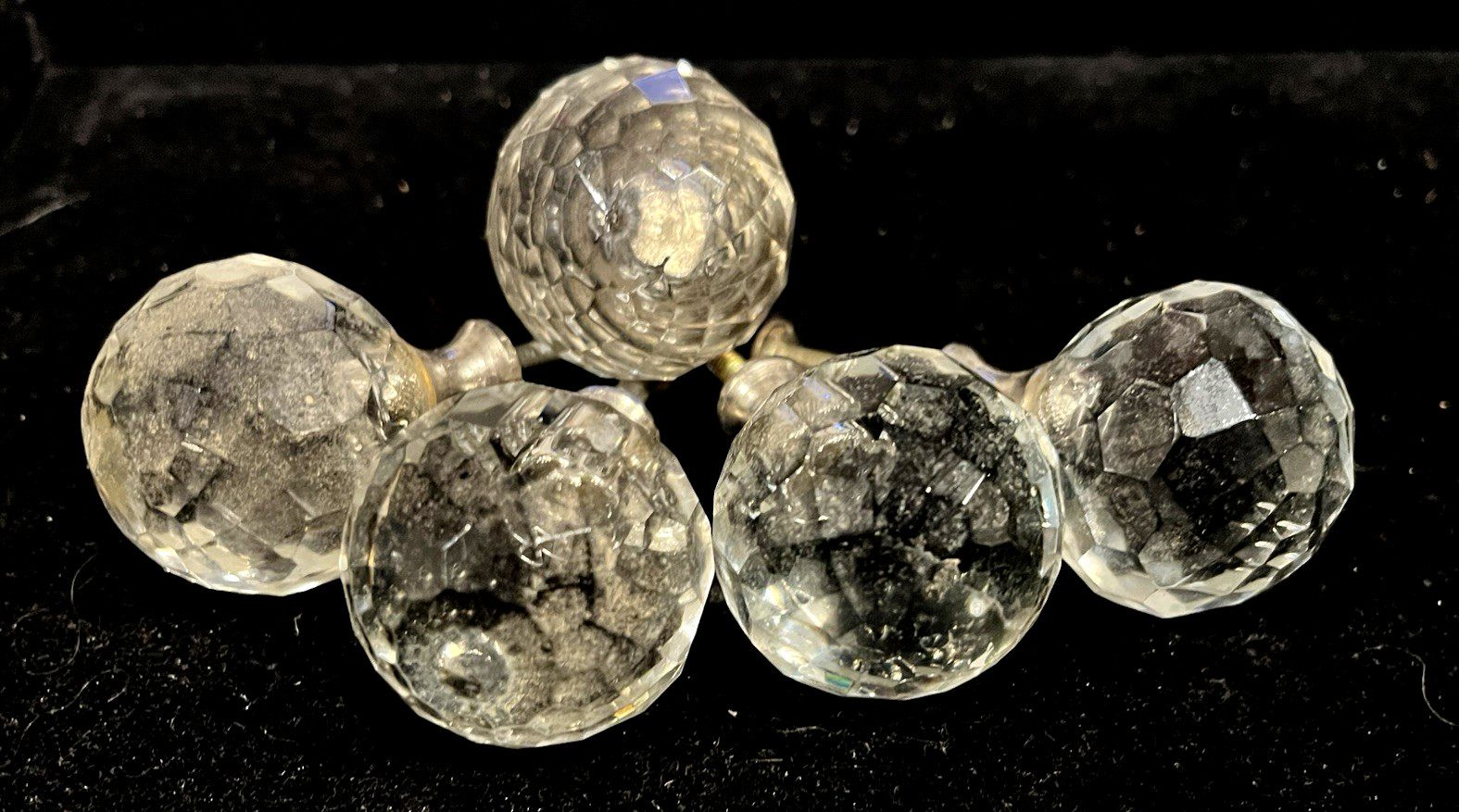 Vintage MCM Clear Round Crystal Drawer Knobs Pulls 1.75″ Lot Of 5 (12D)