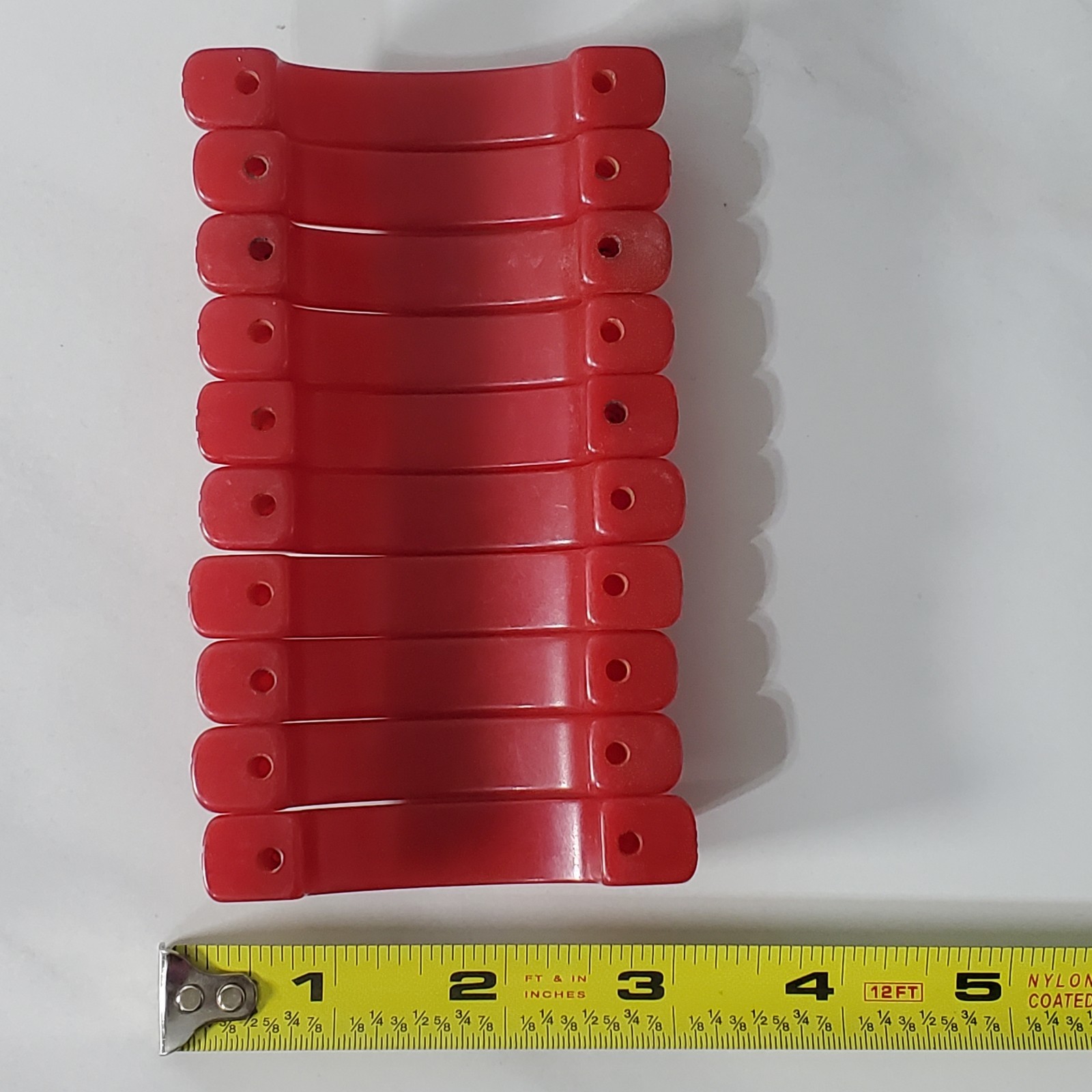 Bakelite Cherry Red White Stripe Art Deco Drawer Pull Cabinet Handle Set of 10