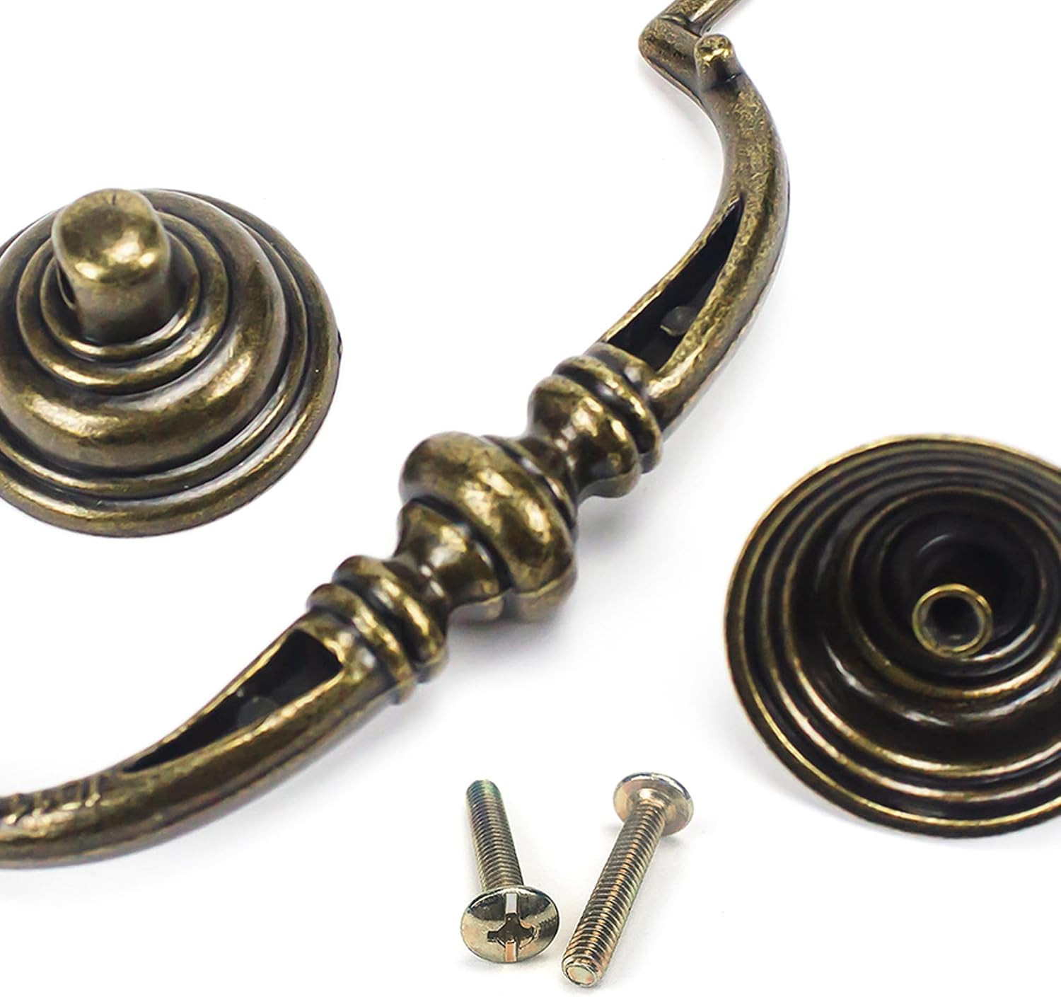 6 PCS Antique Brass Metal Drop Bail Pulls, 3-1/2″ Center to Center, Vintage S…