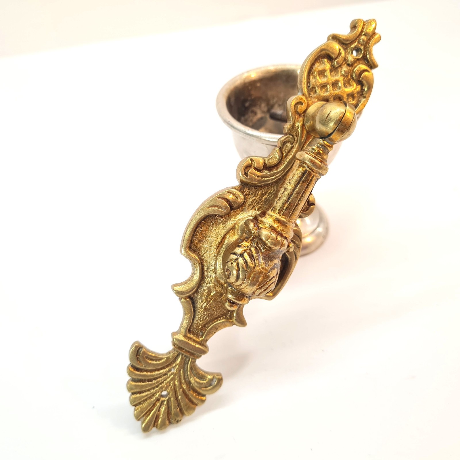 Antique Brass Drop Drawer Pull, Ornate Dresser Handle, Cabinet Wardrobe Hardware