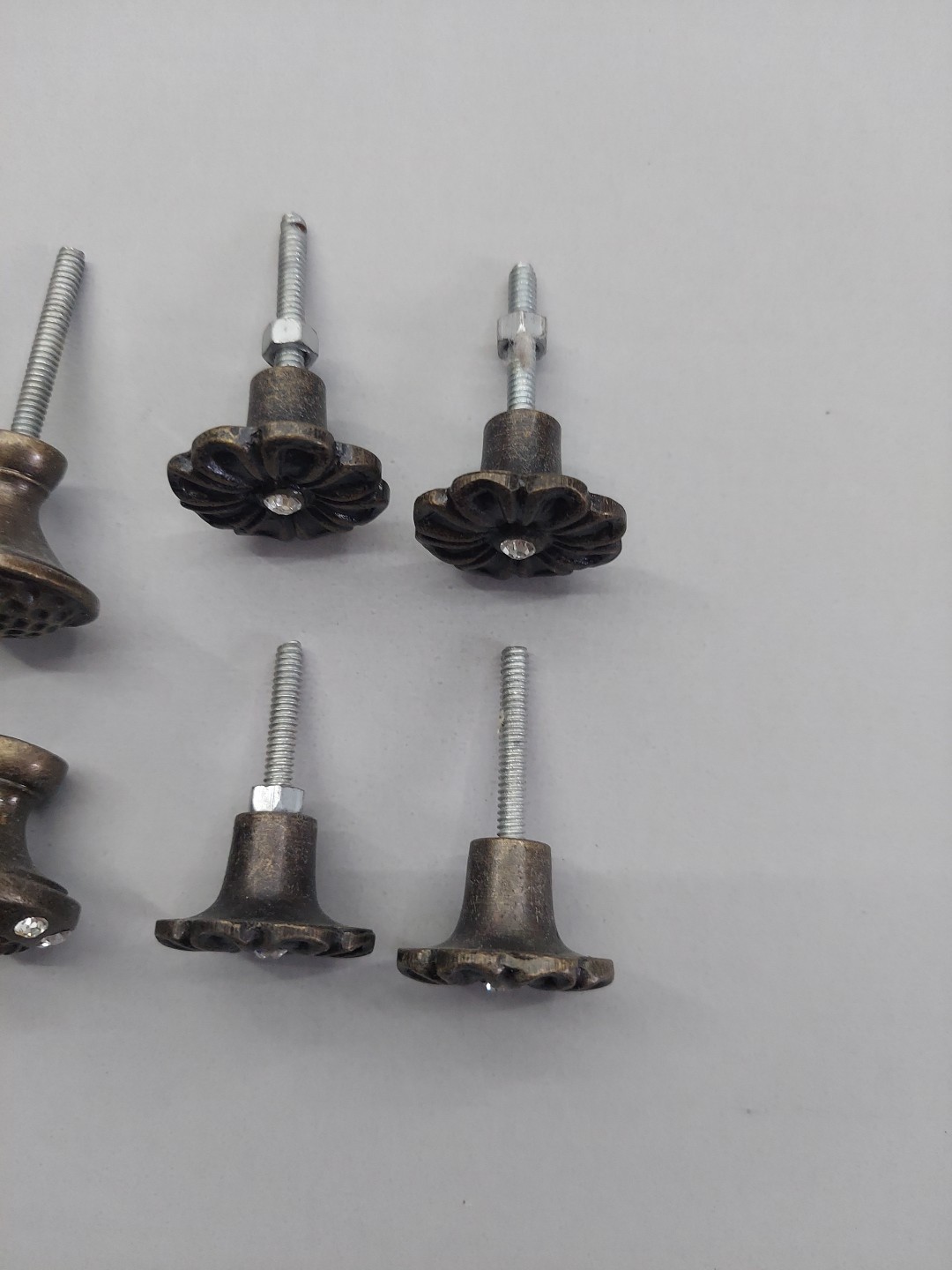 Lot 8 Metal Knobs Drawer Pulls Ornate Floral Embellished Brown Rhinestone