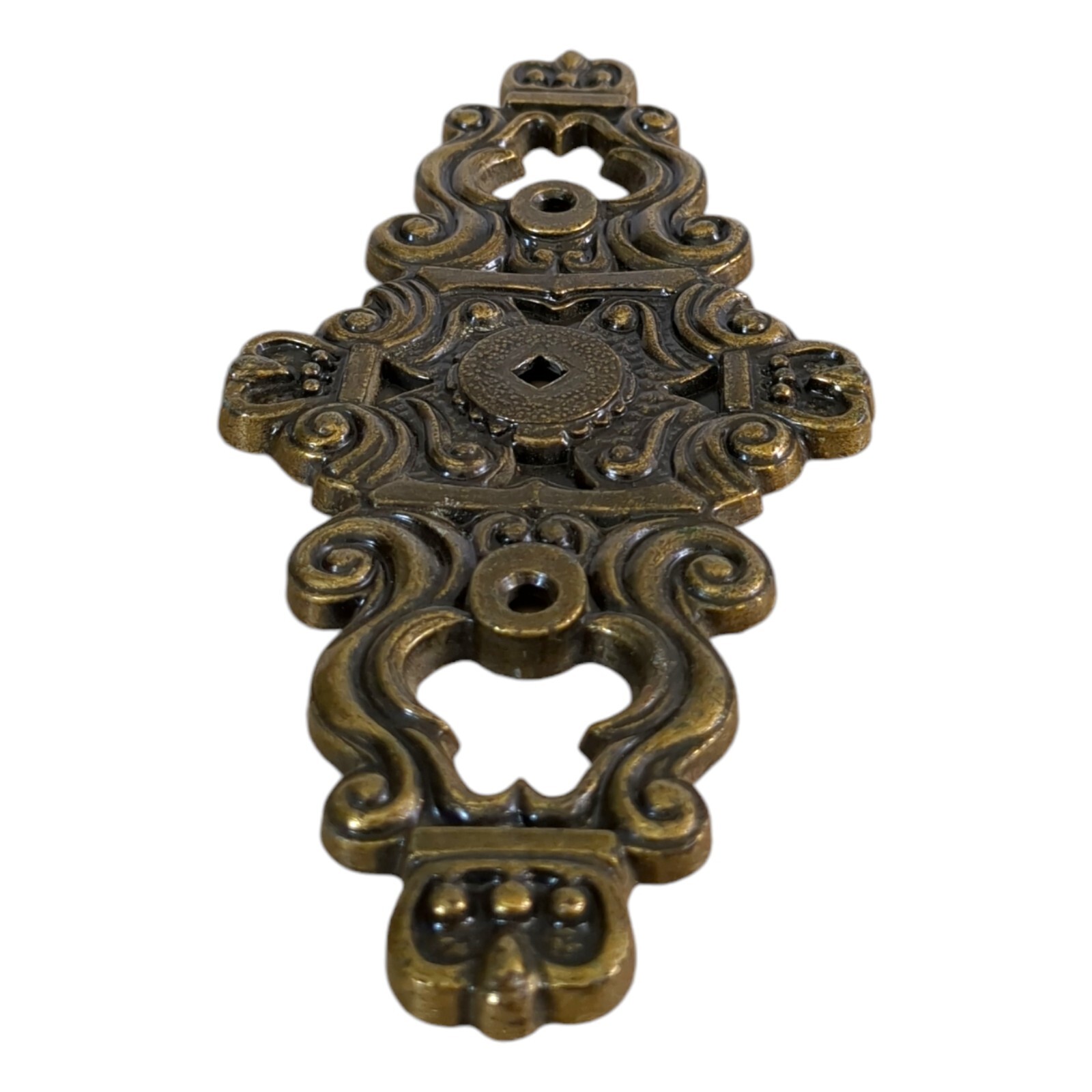VTG Hyer Ornate Brass Cabinet Door Plate Knob Lrg Hollywood Regency Mid Century