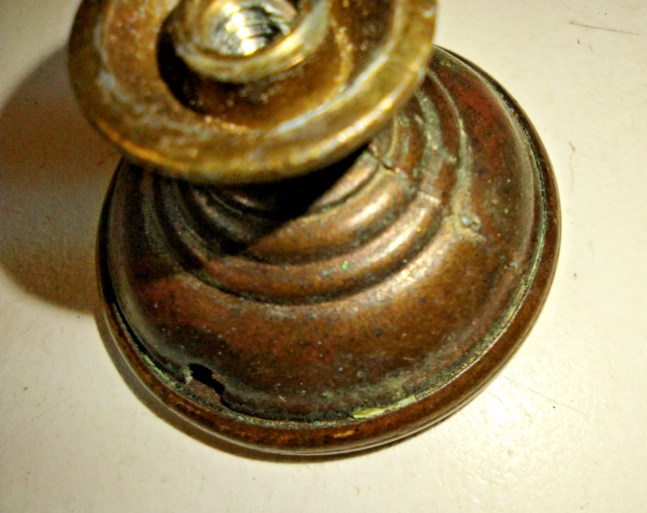Victorian Crimped Hollow 2 Part Dark Aged Brass Cabinet Door Pull Knob + Rosette