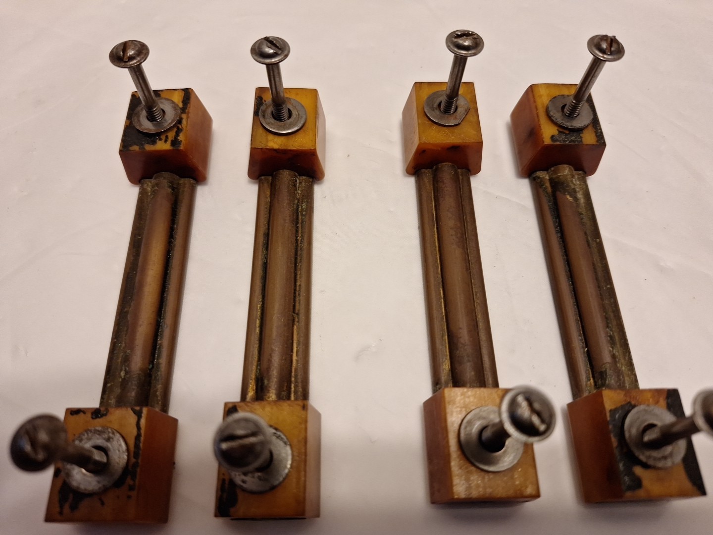 Set of 7 Pulls Butterscotch Solid Brass Bakelite Art Deco MCM Vintage Read Pics
