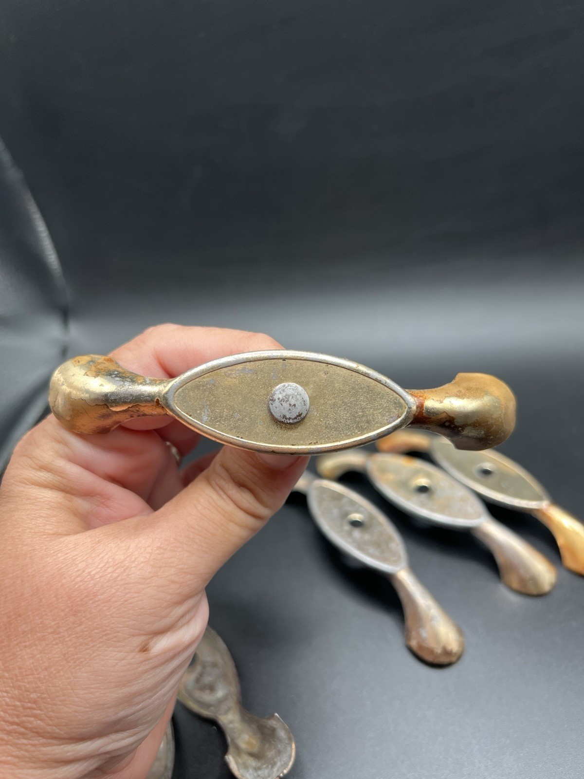 Antique 6 Matching Metal Drawer Pulls Handles Waterfall Dresser Art Deco