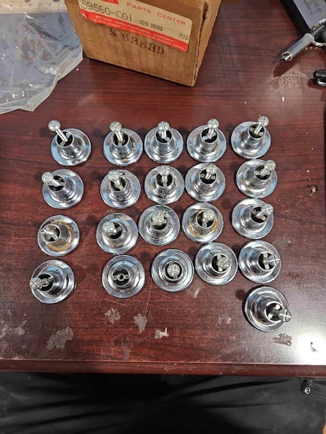 Lot Of 21 Vintage Mushroom Chrome Concave Cabinet Drawer Pull Knobs 1 1/2″