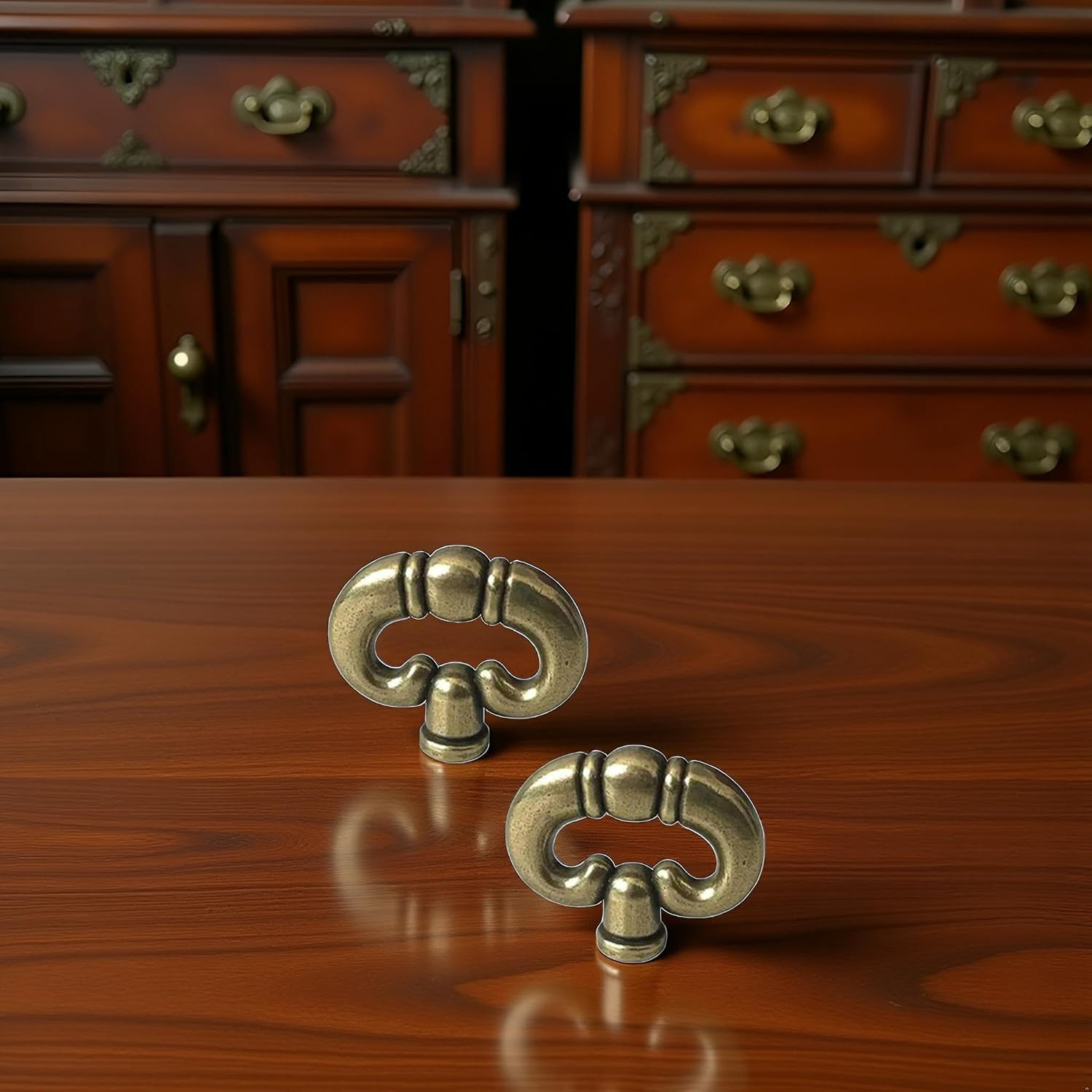 2Pcs Antique Bronze Ring, Vintage Style Drawer Knob Ring with Back Plate