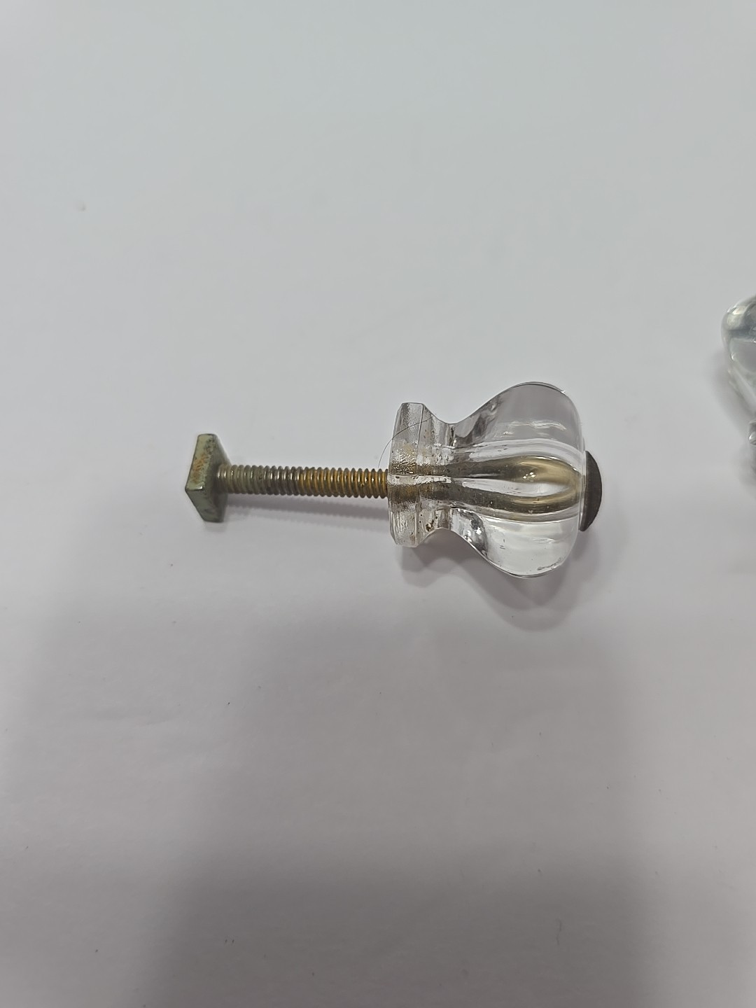 Lot of 2 VTG Clear Glass 6 Sided Cabinet Pulls Drawer Knobs Sunken Screw Heads