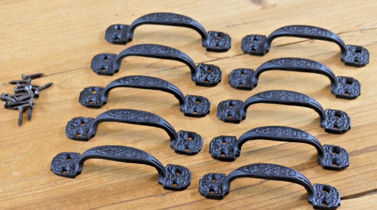 10 Small Drawer Pulls 4 1/4″ Window Antique Vintage Style Rustic Cast Iron BLACK