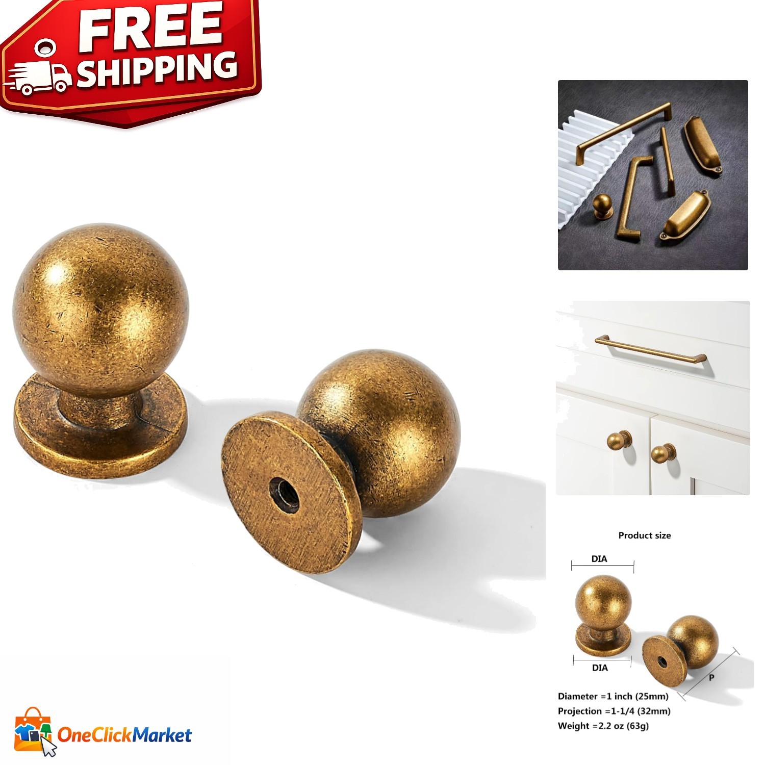 Elegant Vintage Cabinet Knobs 1-Inch – Antique Brass 2 Pack for Modern Homes
