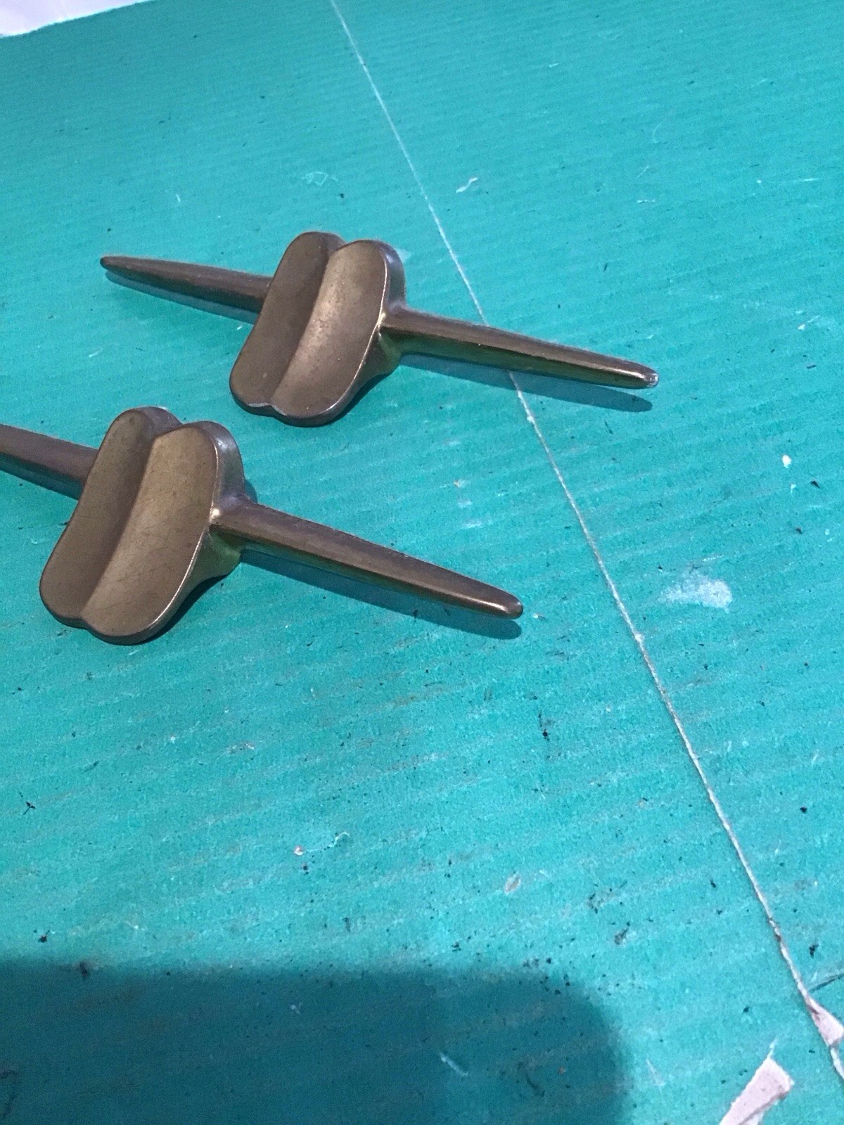 Lot of 2 Vintage MCM TT-13 Atomic Brass Plated Drawer Dress Pulls 3.5″ COC