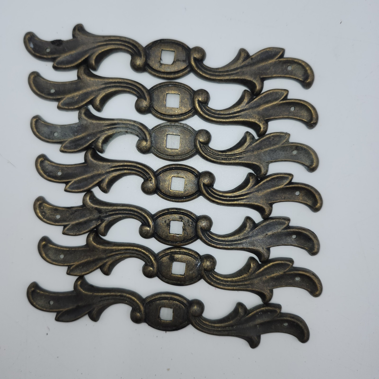 7 vintage ANTIQUE BRASS DRAWER CABINET back plate knob