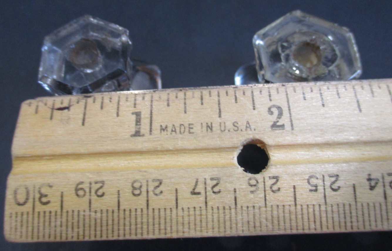 Hexagonal Clear Glass Drawer Knobs 6 Sided Dresser or Cabinet Pulls Salvage 6 PC