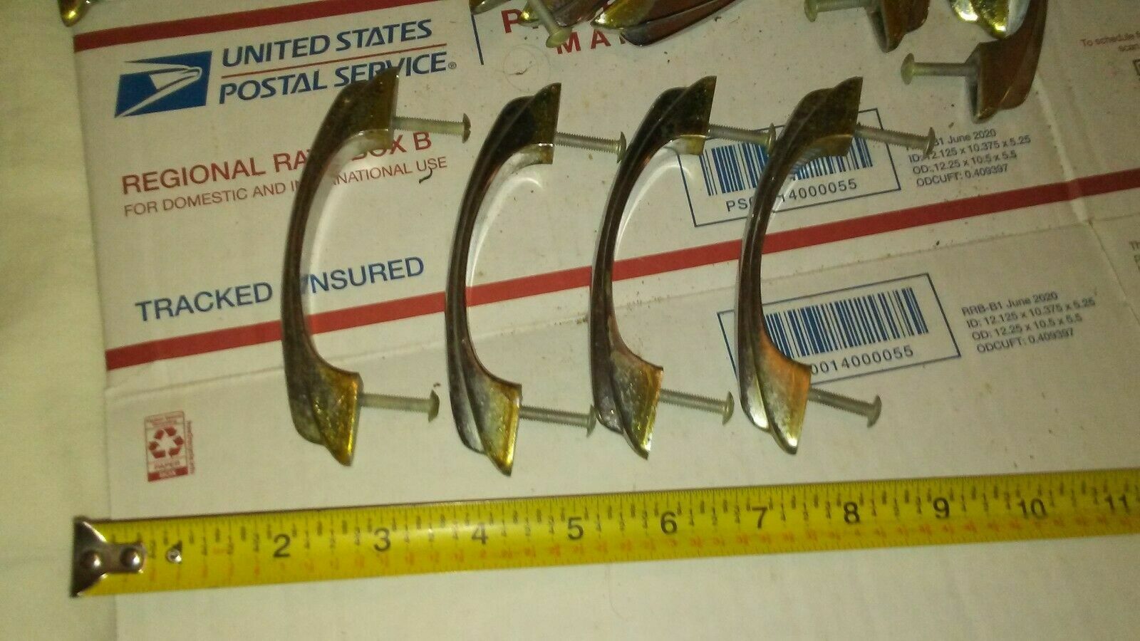 Lot of 2 Vintage Drawer Door Pulls Handles 5 x 1 old Brass
