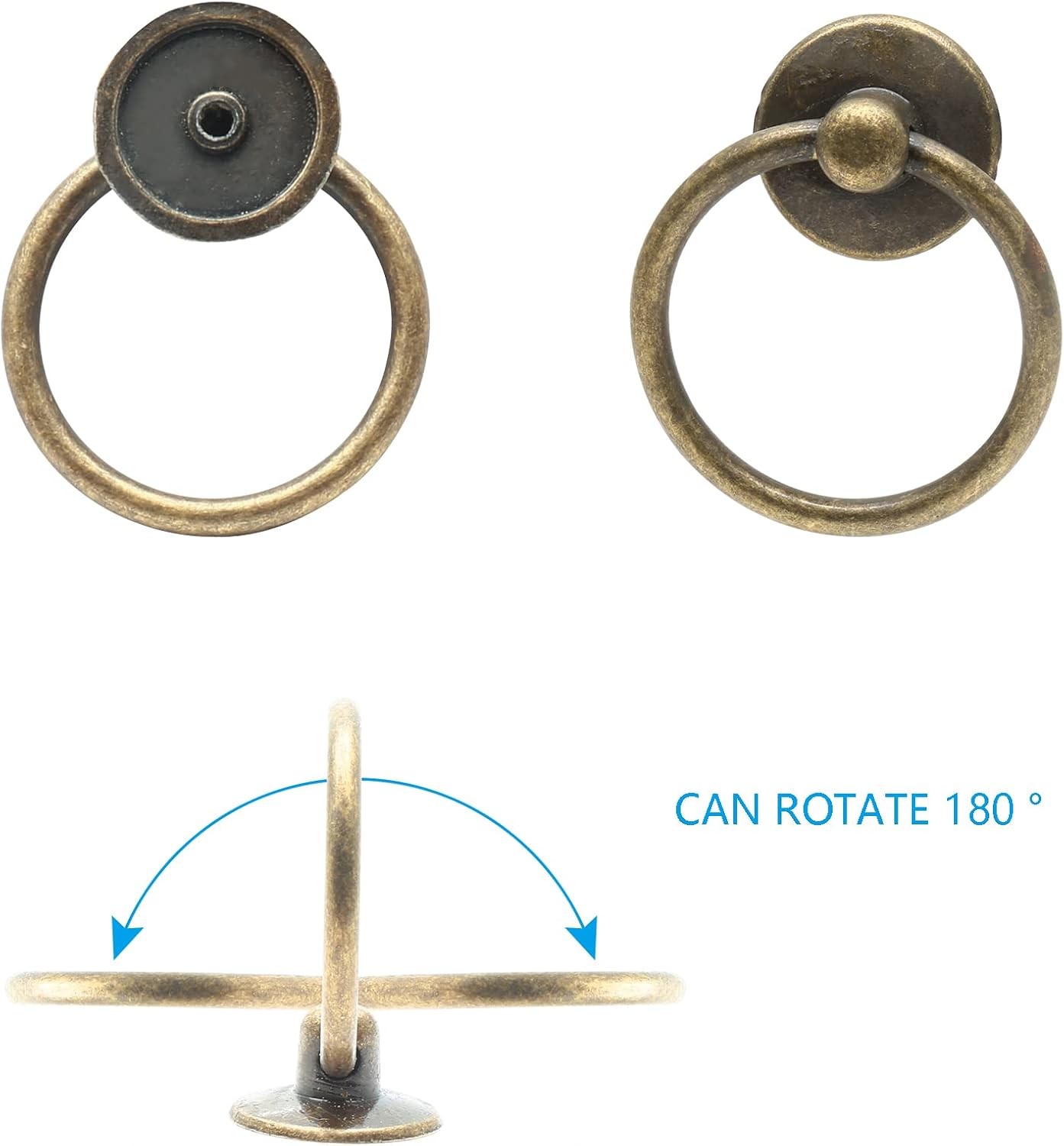 5Pcs 1″ x 2″ Bronze Ring Drawer Pulls | Vintage Cabinet Ring Handles, Drop Knobs