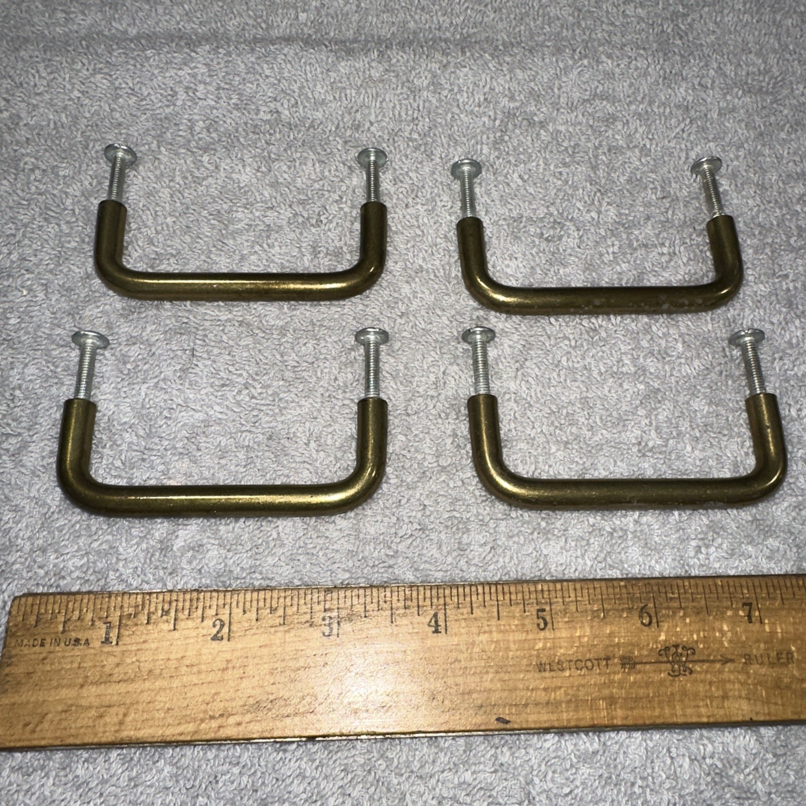 Vintage Metal Draw Pulls Classic Style Lot Of 4 Gold Tone Reclaimed With Screws!