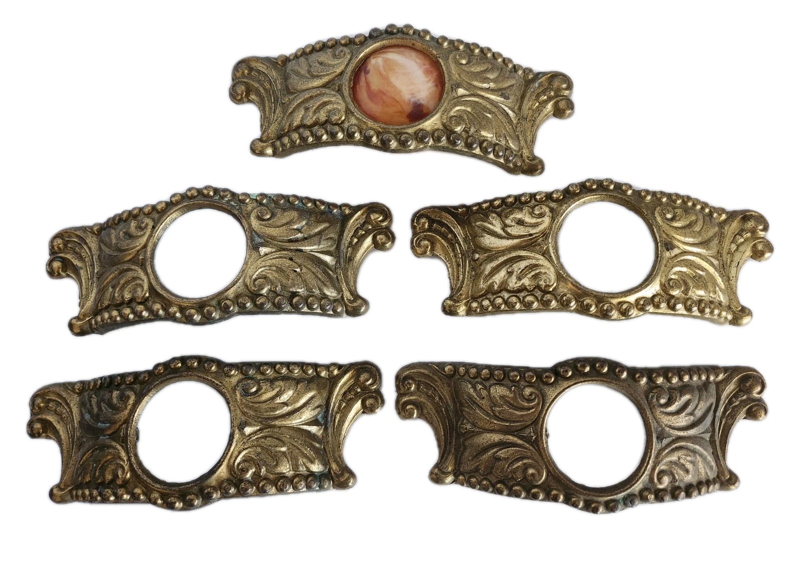 Vintage Brass Drawer Pulls Ornate Bakelite Insert Lot of 5 Hardware Restoration