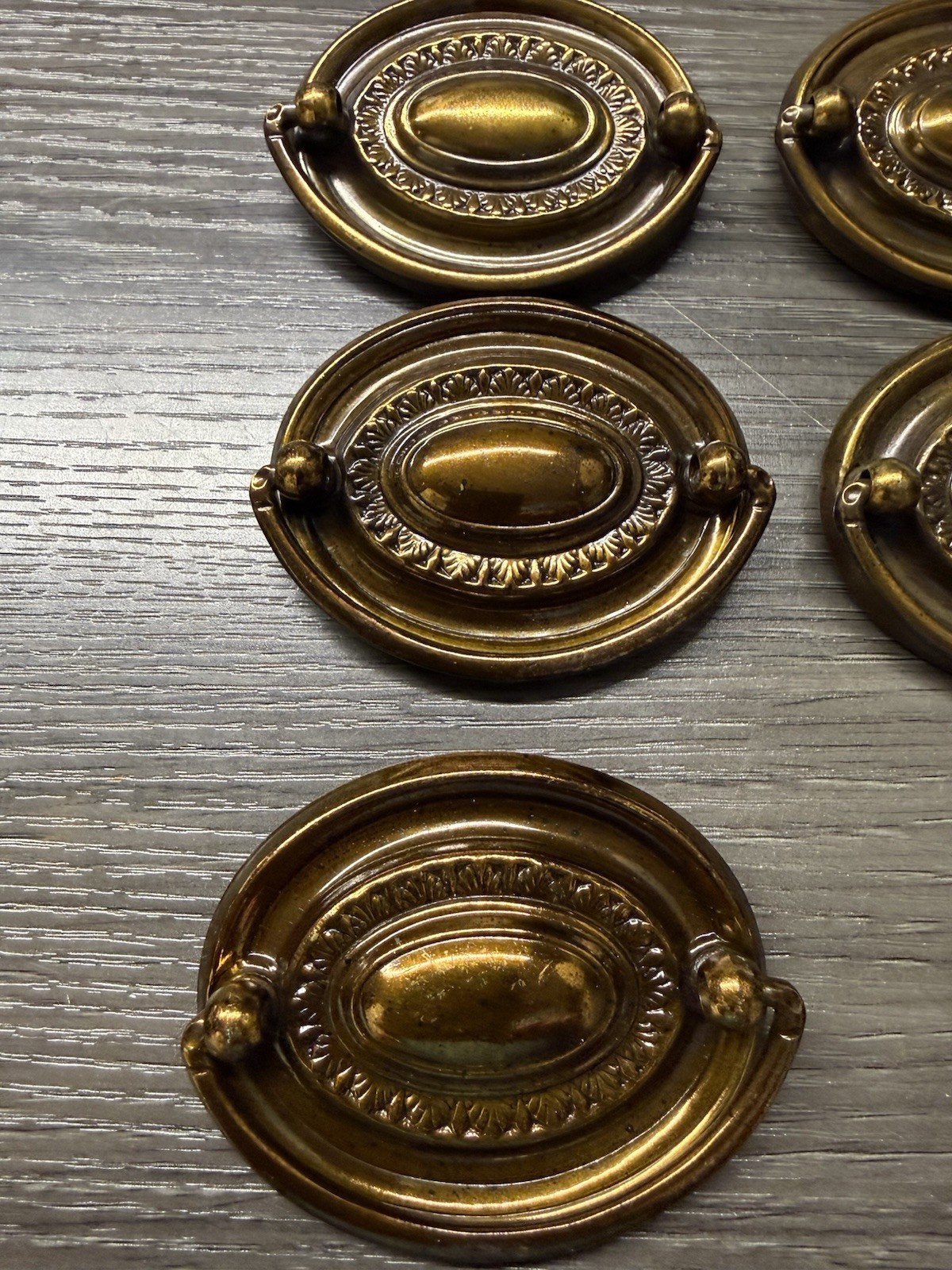 7 Vintage KBC Oval Hepplewhite Duncan Phyfe Style Brass Drawer Pull Rose (32