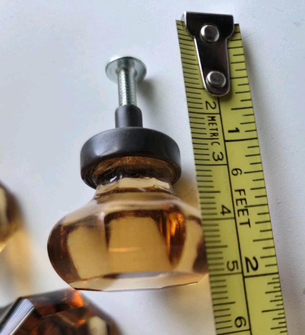 Lot Of 5 Vintage Amber Glass Cabinet/Drawer Knobs Octagon Crystal Dresser Pulls