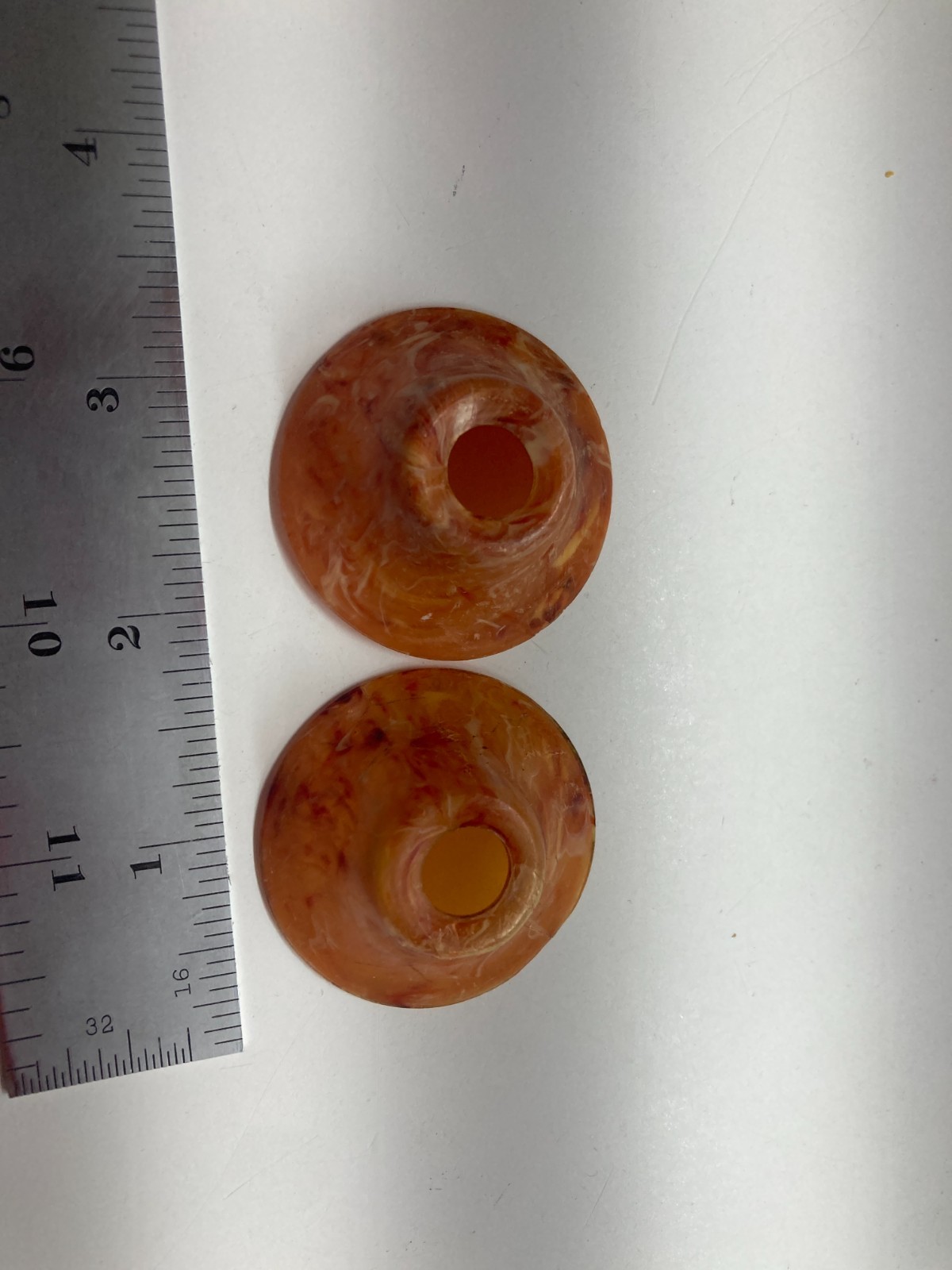 Vintage knob marblelized orange celluloid back plate cups lot of 2