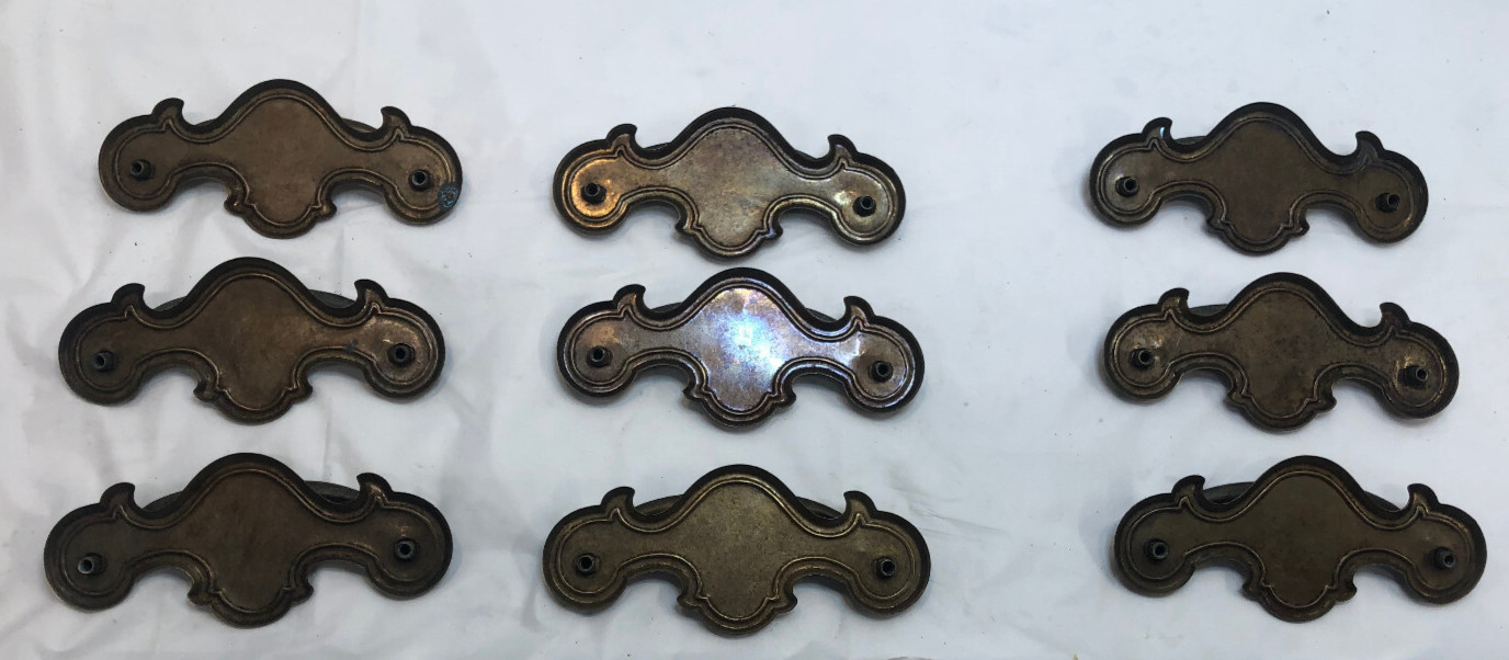 9 Vintage Drop Bail Drawer Pulls Golden Brass Screws Model
