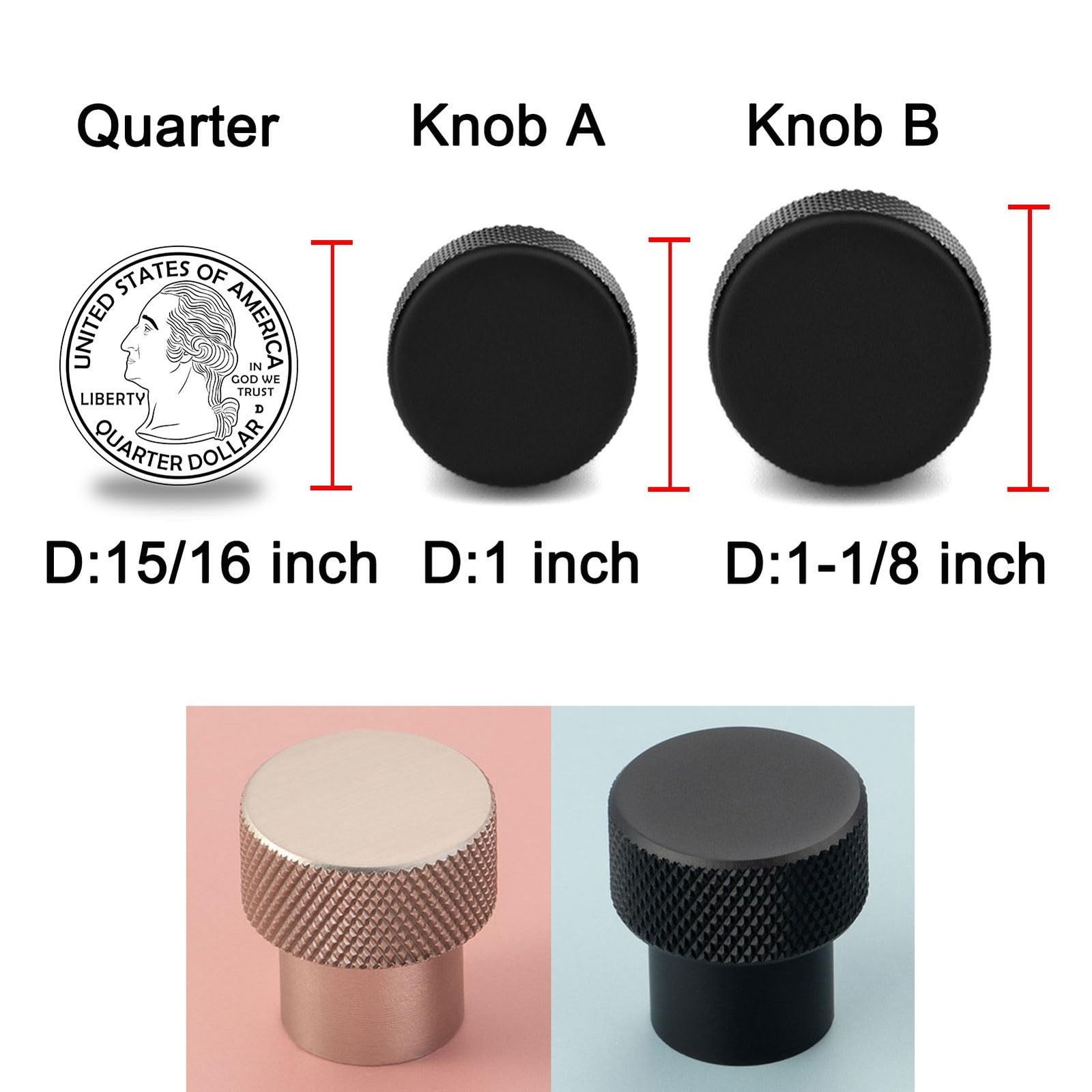 10 Pack 1-1/8 Inch, Knurled Matte Black Cabinet Knobs Black Drawer Knobs Blac…