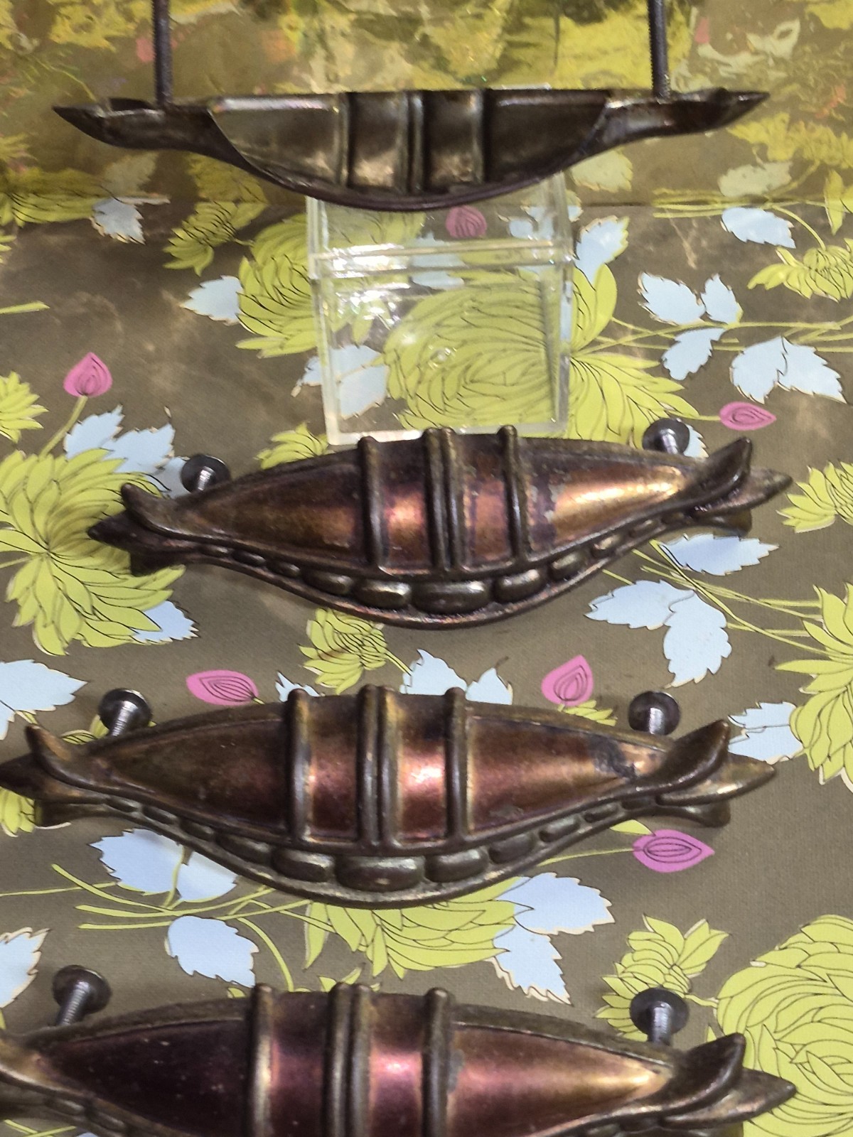 Antique 1920s/30s Vintage Art Deco Metal Handles Drawer Pulls Lot Set of 4