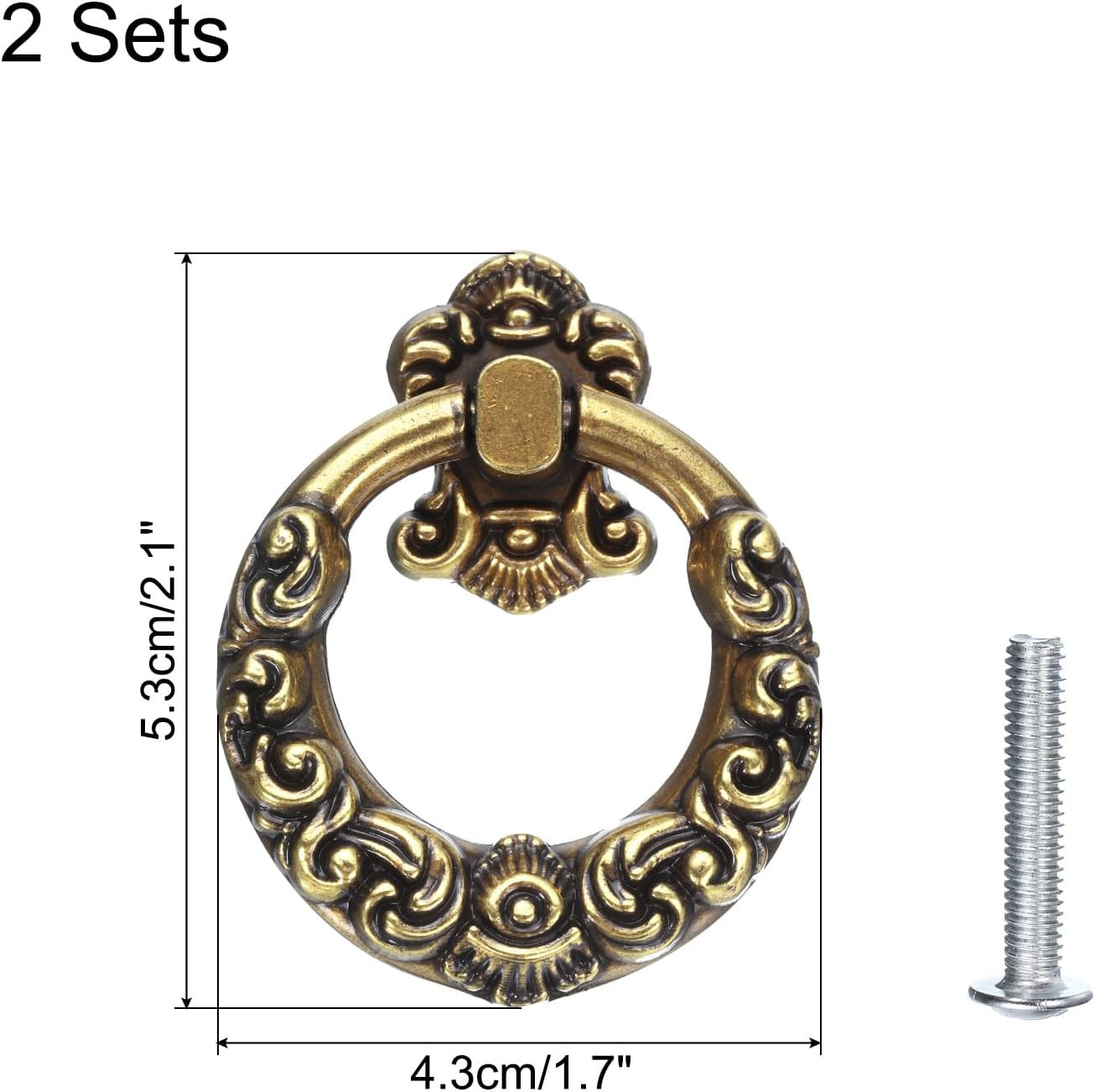 2 Sets Vintage Ring Drawer Pulls Retro Dresser Pulls Knobs Handles with Screws Z