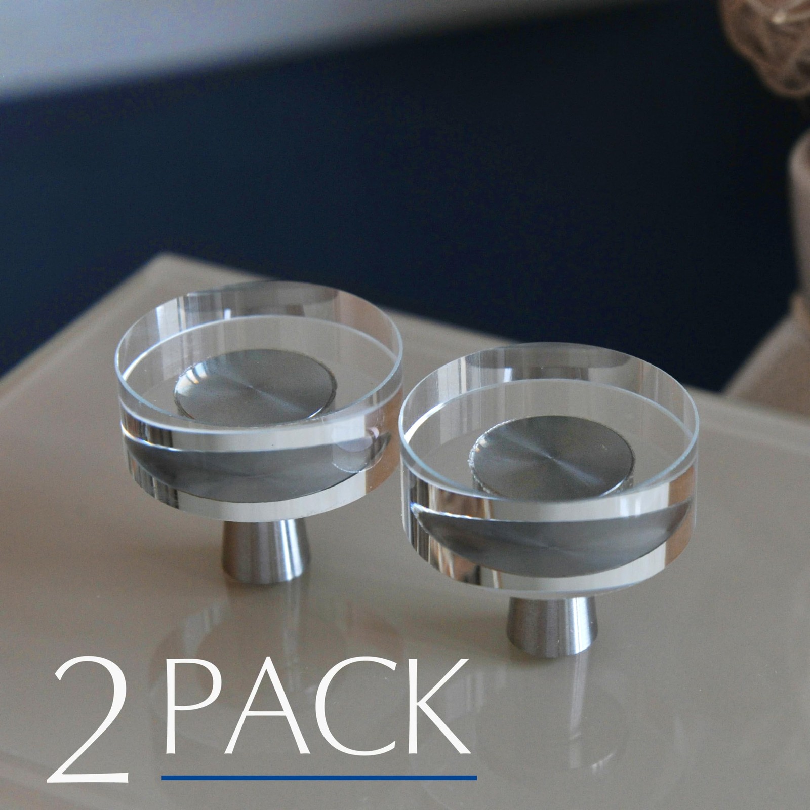 2 Pack Glass Crystal Knobs Brushed Nickel Drawer Pull Cabinet Handle for Dres…
