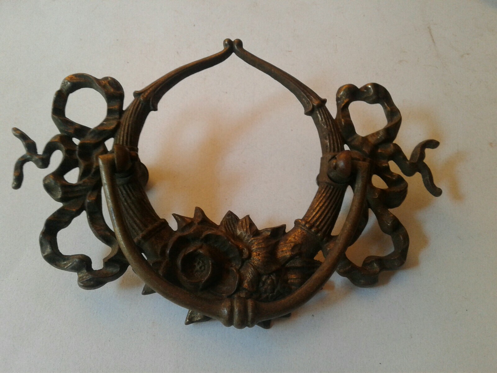 Antique / Vintage Drop Bail Pulls Drawer Pulls Ornate Brass Hardware Lot of 6